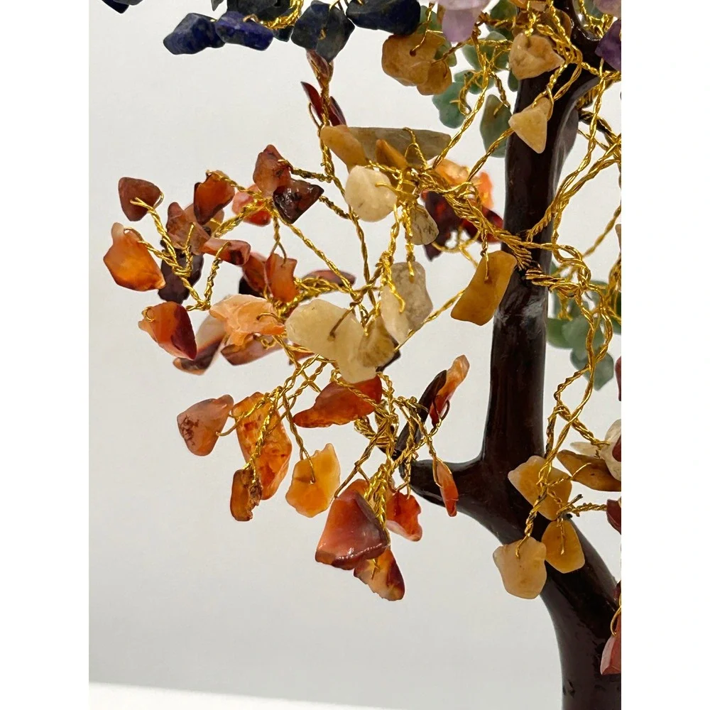 Gemstone Bonsai Tree of Life Sculpture Amethyst Quartz Lapis Chakra Feng Shui